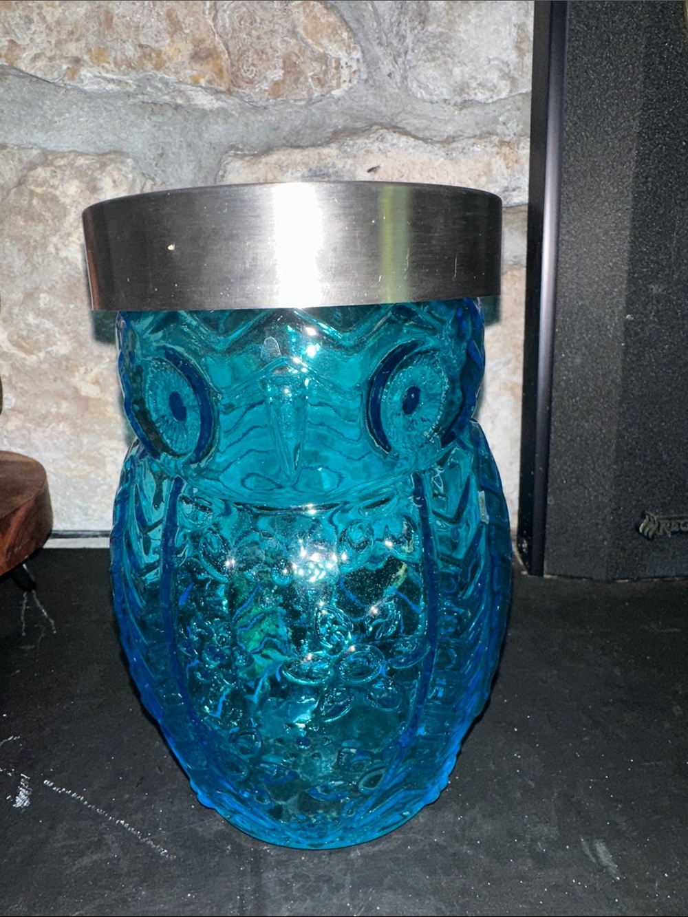 Teal Owl Glass Decorative Jar